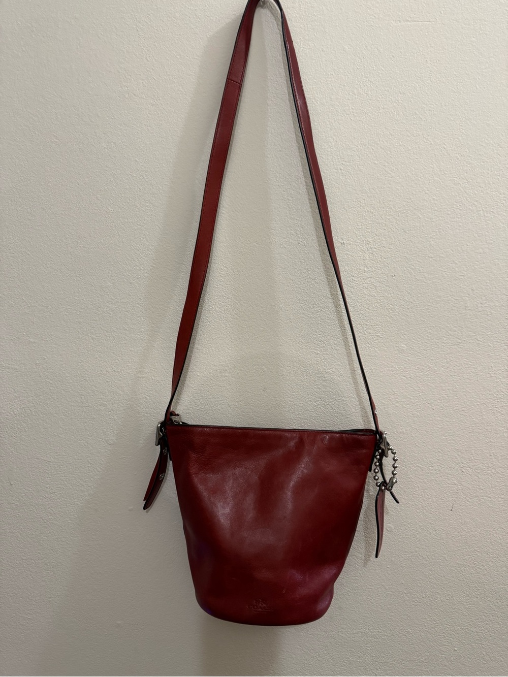 RARE Vintage Coach Red Leather Maggie Duffle Bucket Bag 9019